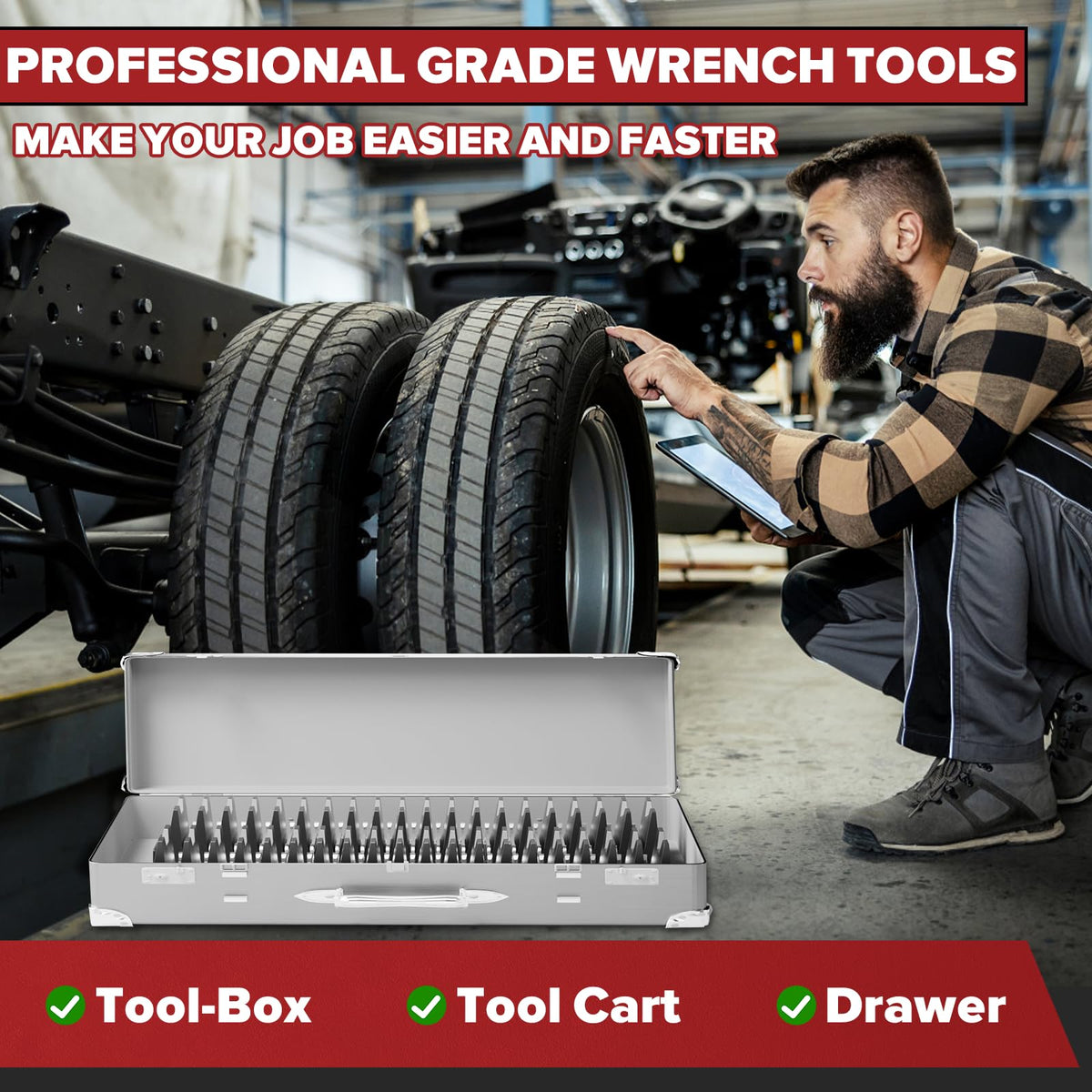 40PCS Modular Wrench Organizer Wrench Holder - Wrench Tool Organizers for Tool Drawer Storage, Wrench Storage Set with Metric & SAE Label, Wrench Rack Tool Gift for Professional Mechanics Men, Black