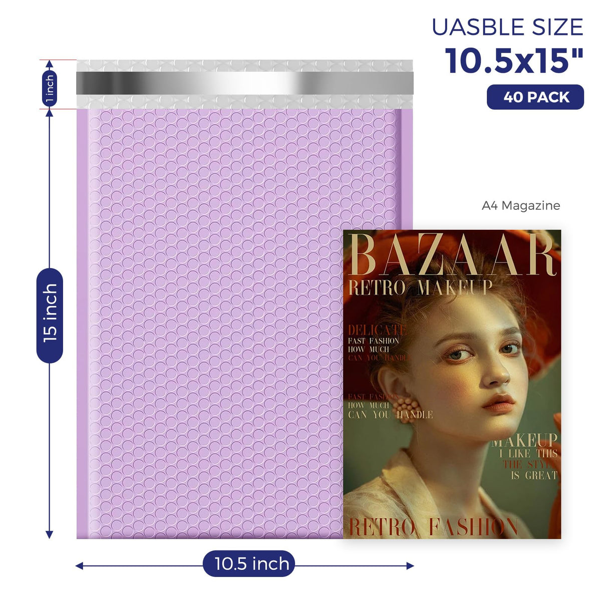 Fuxury Large Bubble Mailers 10.5x16" 40 Pack Self Seal Padded Envelopes Waterproof Mailing Envelopes Bubble Padded Mailers for Packaging, Small Business #5 Lavender