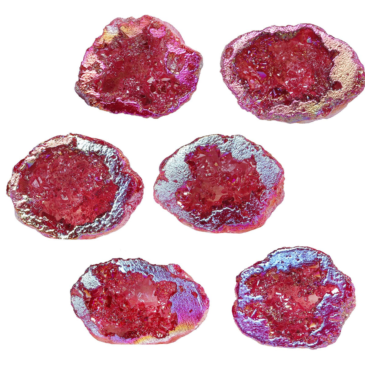 Sportmusies Irregular Titanium Coated Geode Crystal Cluster Decoration Home Office, Healing Rock Stone Mineral Specimen Collection, Red