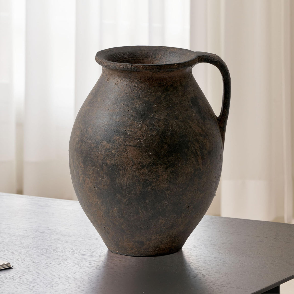LB2 Brown Ceramic Large Vase, 11.2" Tall Zen Style Vase, Terra Cotta Pitcher, Distressed Farmhouse Decor, Pottery Decorative Flower for Home Decor (D - Brown 11.2")