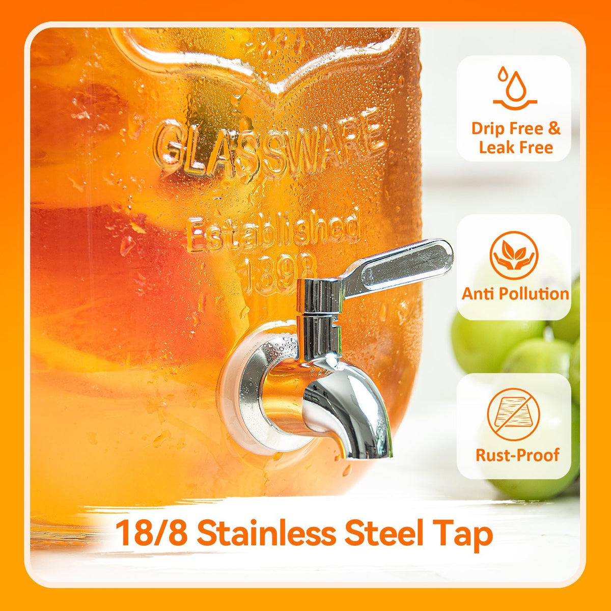 1-Gallon Glass Drink Dispenser for Parties - Beverage Dispenser with Stand and Stainless Steel Spigot | Lemonade, Sun Tea, Kombucha Jar