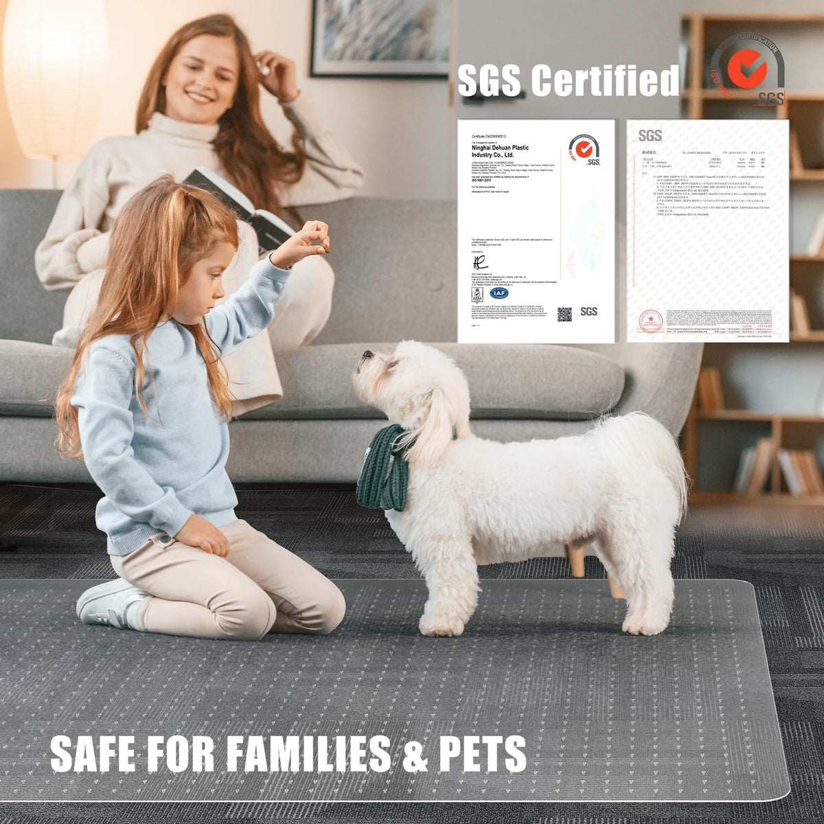Office Chair Mat for Carpet, tixpol 46" x 60" Chair Mat for Carpeted Floors, Non-Slip Carpet Protector Floor Mat with Grips, Heavy-Duty Rolling Under Desk Mat for Home Office and Gaming (Clear)