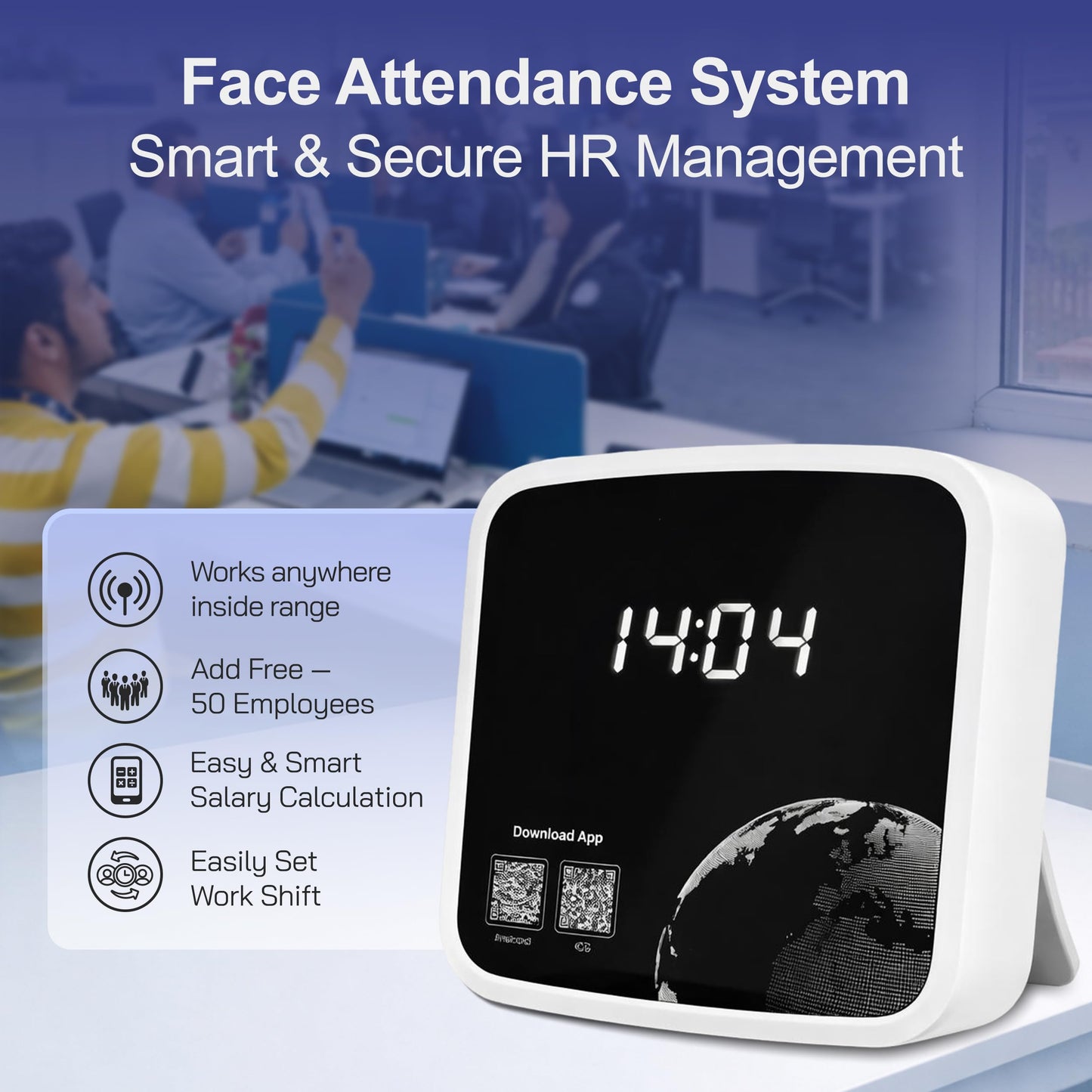 TIMOZIA Cloud-Based Face Attendance Machine, Facial Recognition Time Clock with Mobile App Integration | Auto Salary Calculation & Multi-Branch Support for Businesses | iOS & Android APP