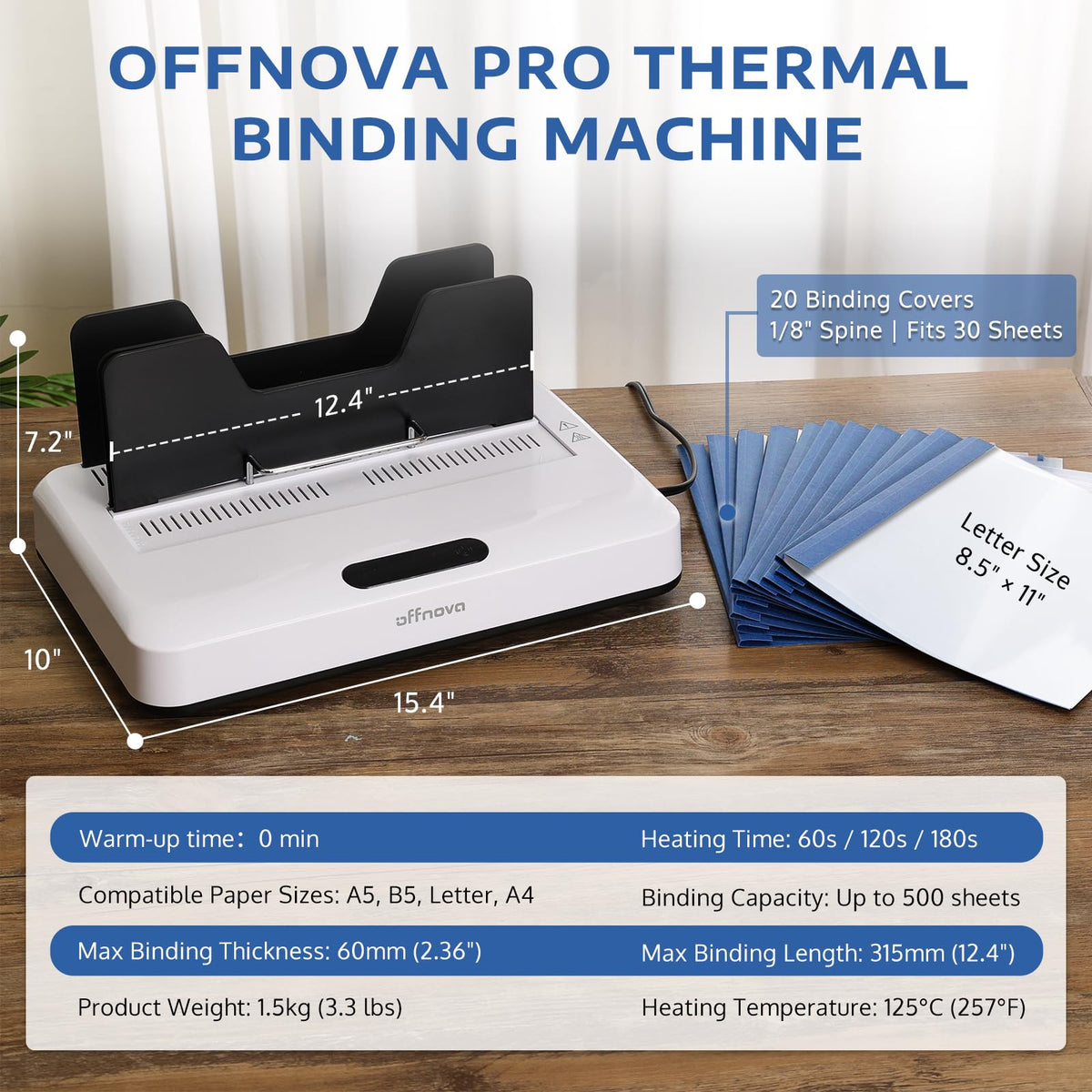 OFFNOVA Thermal Binding Machine 500 Sheets Capacity, No Preheat, Air Cooling, Book Binder Machine with 20 Binding Covers, for A4/A5/Letter Size Business Documents, Office and Homeschool Projects