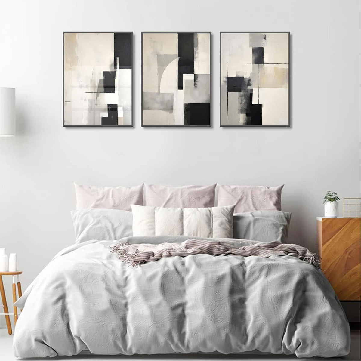 3Pcs Neutral Abstract Canvas Wall Art Pictures Modern Minimalist Posters Prints Beige Black Brown Simple Wall Decoration for Living Room Bedroom Bathroom Office 12x16in Unframed