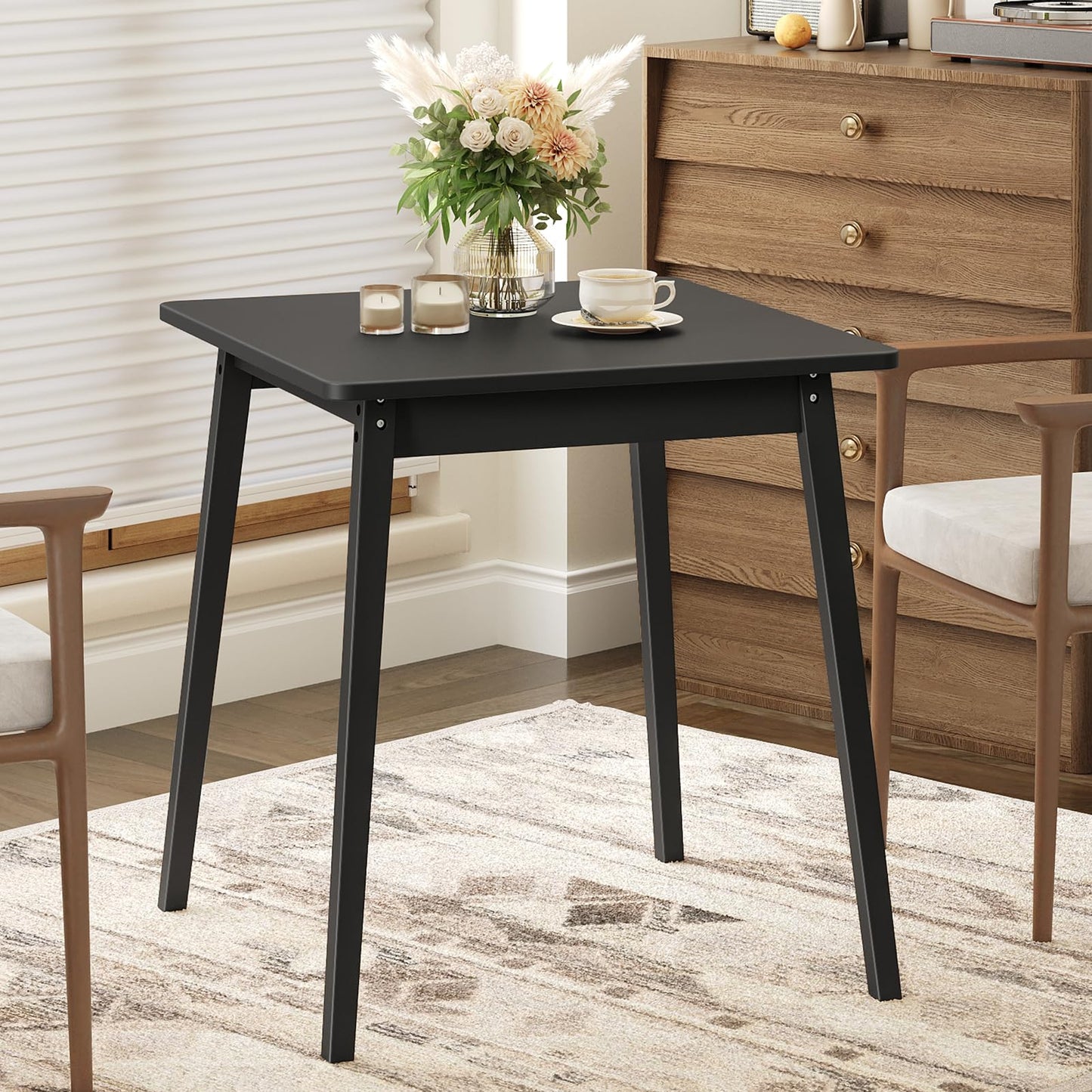 HOOBRO Bamboo Dining Table, Square Dining Table for 2, 27.6" Kitchen Table for Small Space, Writing Table, Easy to Assemble, for Dining Room, Living Room, Office, Kitchen, Apartment, Black BK70CZ01G1