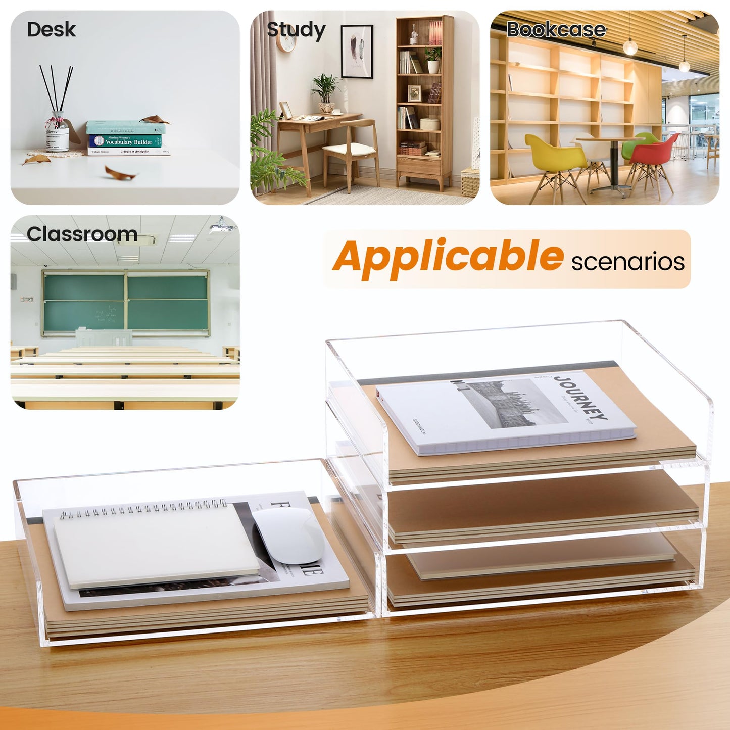 Acrylic Paper Tray, 4 Tier Paper Organizer for Desk, Clear Acrylic Desk Organizers, Stackable Letter Tray Workspace Organizer -Art Storage for School Classroom -4 Pack…