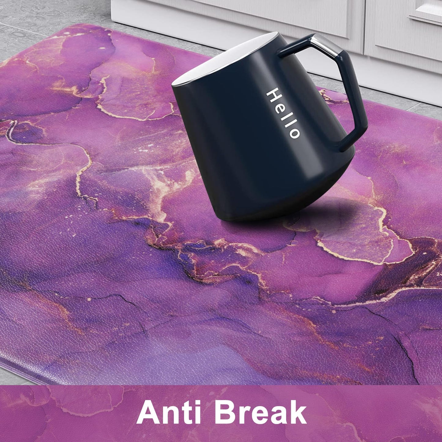 Likiyol Marble Kitchen Rugs Set of 2 Anti Fatigue Mats, Purple Ombre Non Slip Washable Comfort Mats, 18'' x 30'' + 18'' x 48''