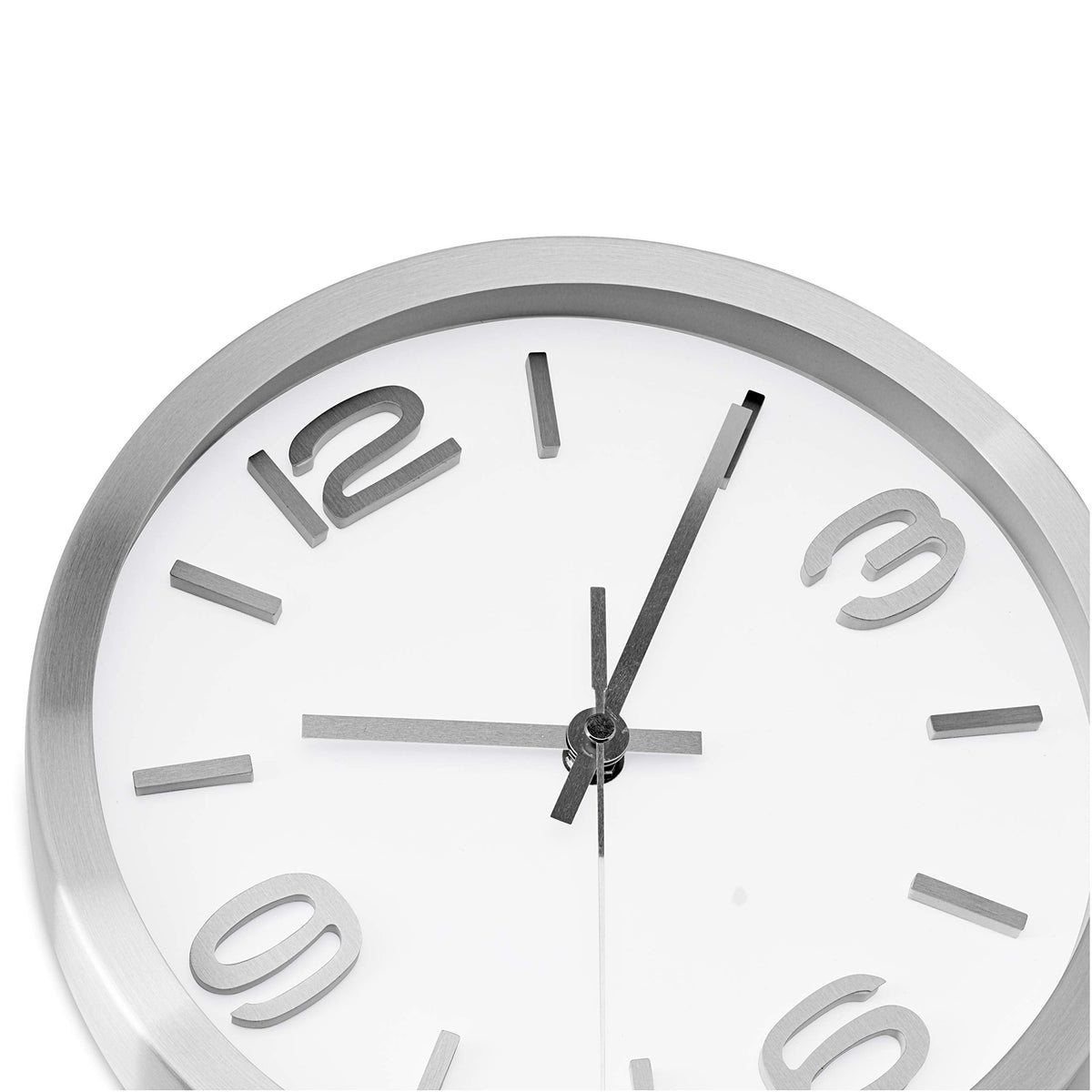 Bernhard Products Modern Wall Clock 10 Inch Silver Silent Non Ticking Battery Operated Round Elegant Metal Quality Quartz for Kitchen Home Office Clock with 3D Numbers, Easy to Read