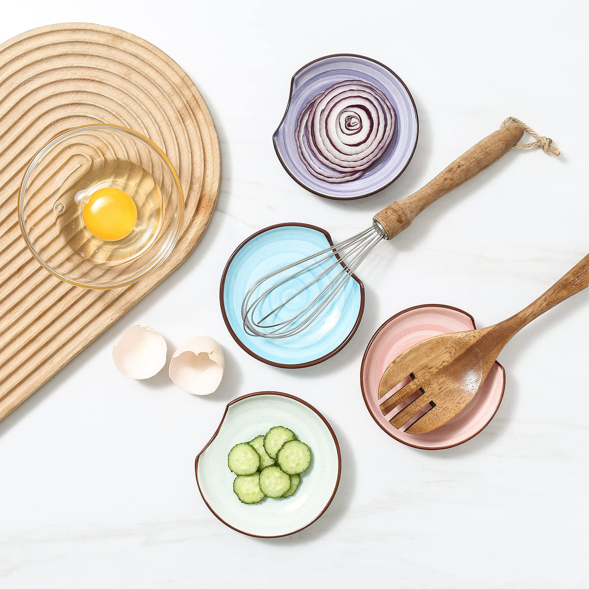 Selamica Ceramic Spoon Rest for Stove Top, 4.6 Inch Cooking Spoon Holder for Kitchen Counter, Stackable Utensil Rest Holder for Spatula Ladles Tong Coffee Spoon, Set of 4, Gradient Color
