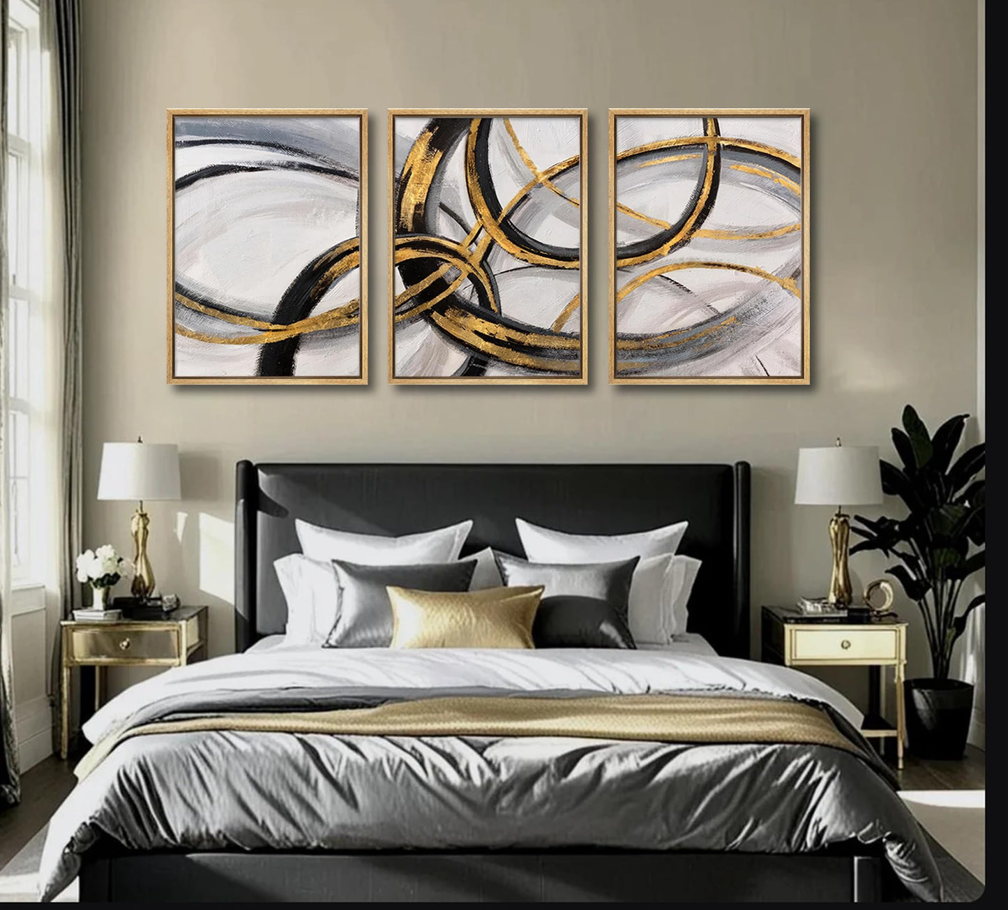 3Pcs Black and Gold Wall Art Modern Abstract Art Wall Decor Black Gold Line Painting Pictures Minimalist line Poster Prints for Living Room Bedroom Office Home Decoration 12x16inch Unframed