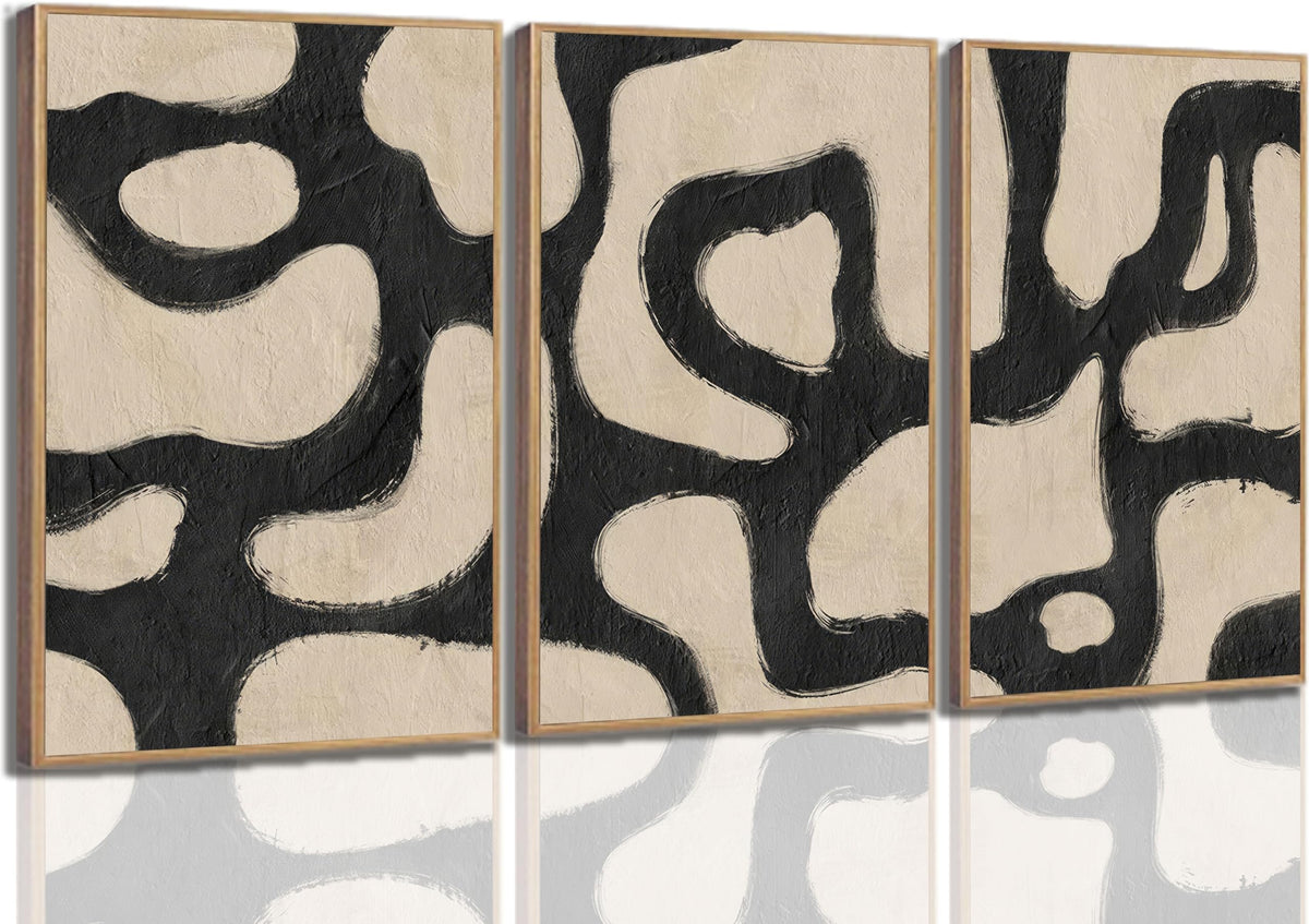 3Pcs Minimalism Abstract Boho Canvas Wall Art Modern Neutral Black And Beige Bohemia Geometric Pictures Wall Decor Poster Print Artwork for Living Room, Bedroom, Office Room Decoration Unframed
