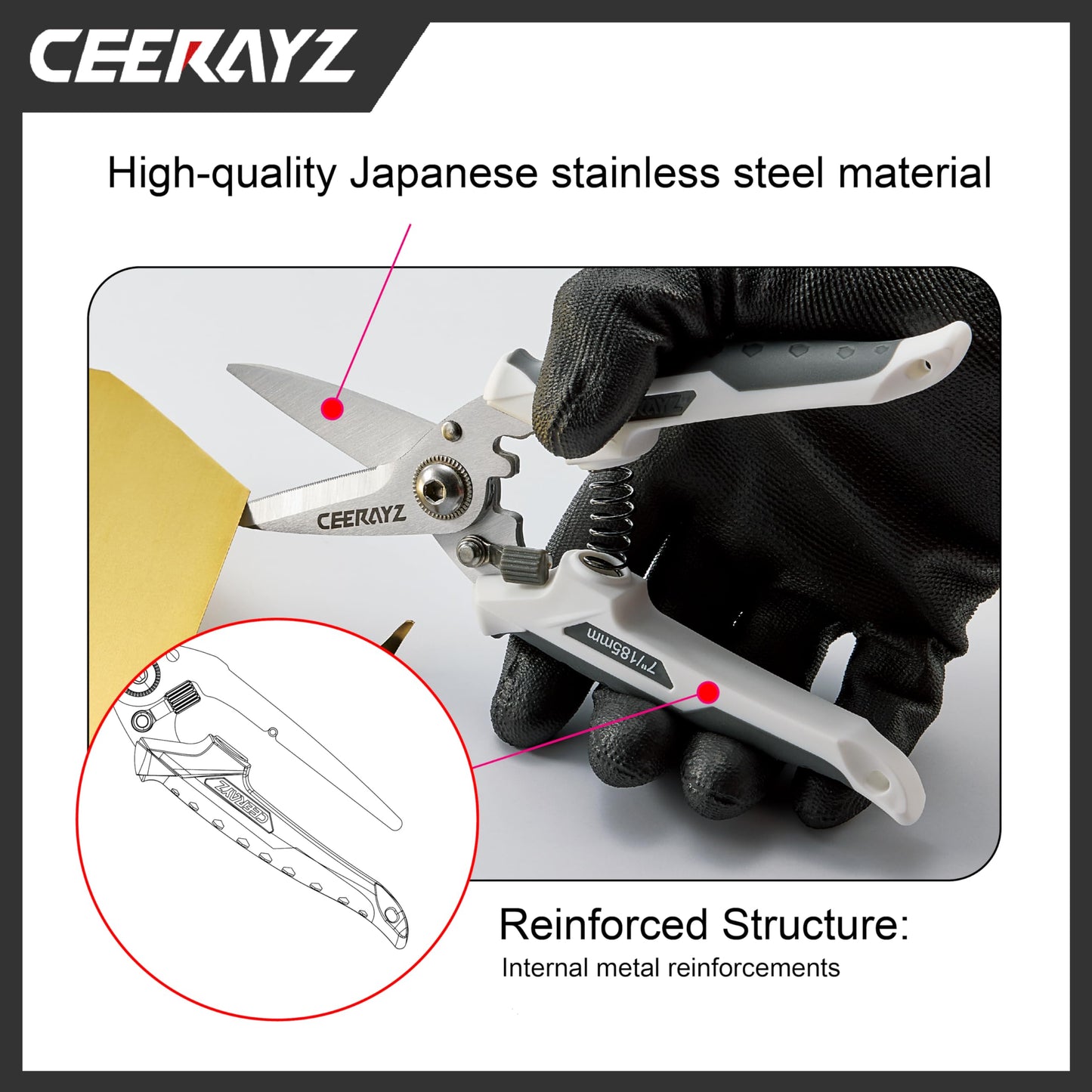 CEERAYZ 8" Scissors All Purpose, Heavy Duty, Multipurpose, for DIY Projects, Office, Production Lines, Pruning, with Protective Sheath and Magnetic Holder (Black)