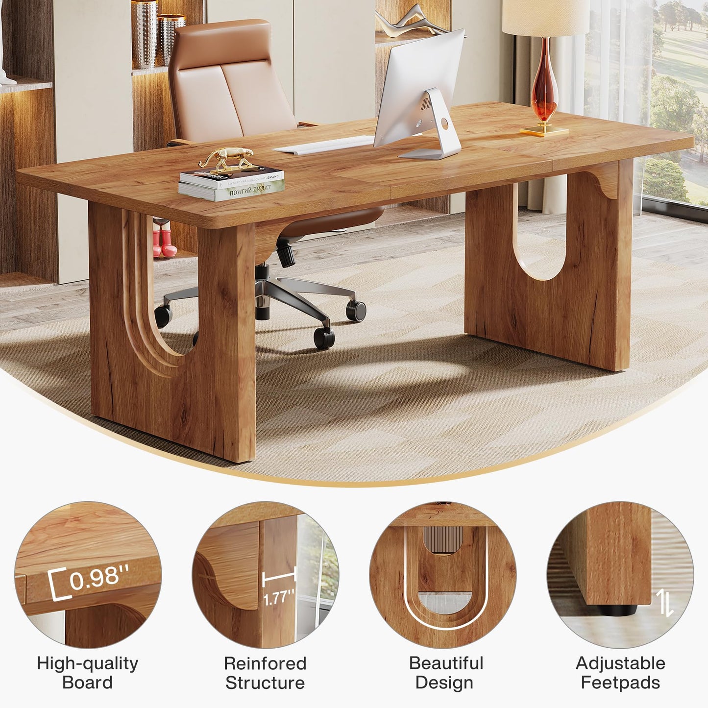 Tribesigns Modern Executive Desk, 70.9" Large Office Computer Desk, Conference Table Meeting Room Table, Simple Workstation Business Furniture for Home Office, Brown