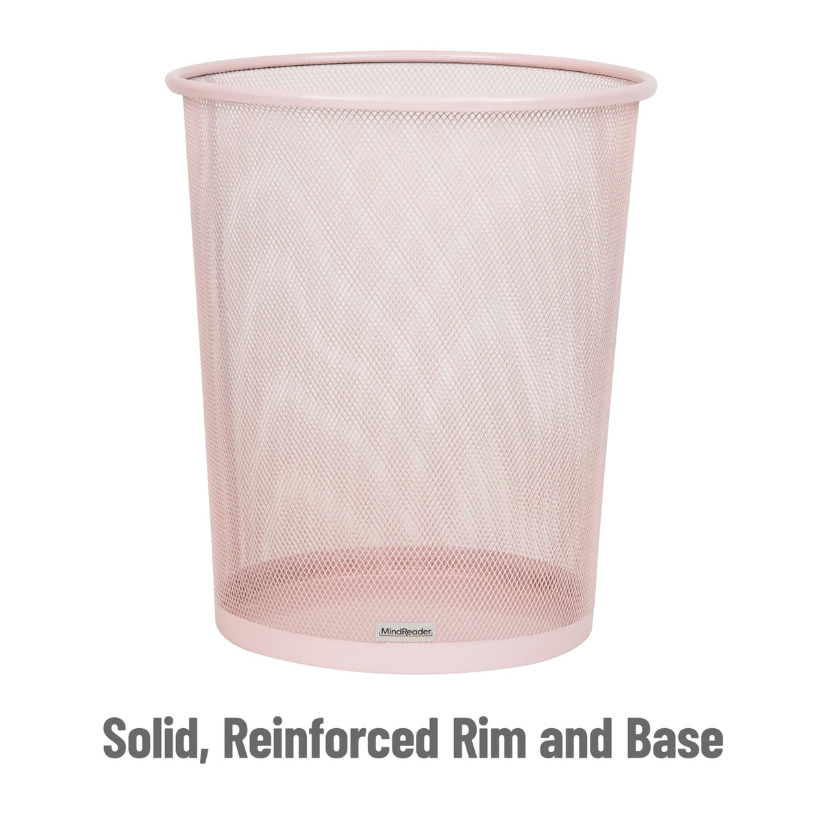 Mind Reader Mesh Trash Can, 16.65L (4.4 gal), Waste Paper Basket, Round, Office, Metal Mesh, Pink