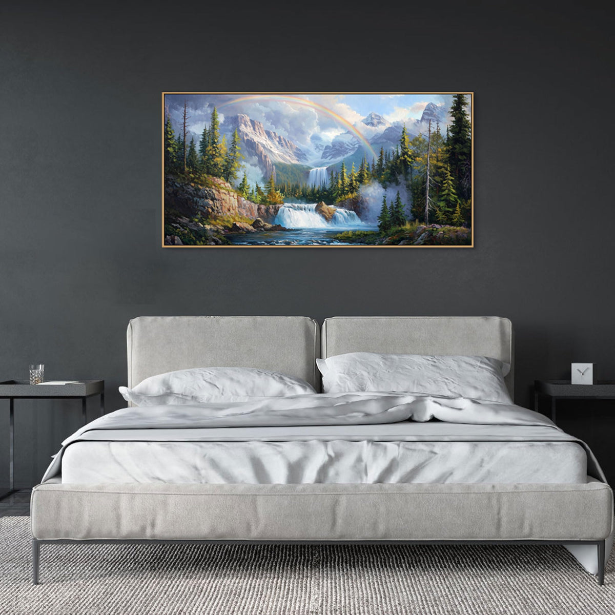 XLSJERST Waterfall Wall Art - Natural Picture Artwork for Walls Lake Landscape Zen Canvas Large Wall Art for Living Room Bedroom Office Home Decor - 48x24 Inches