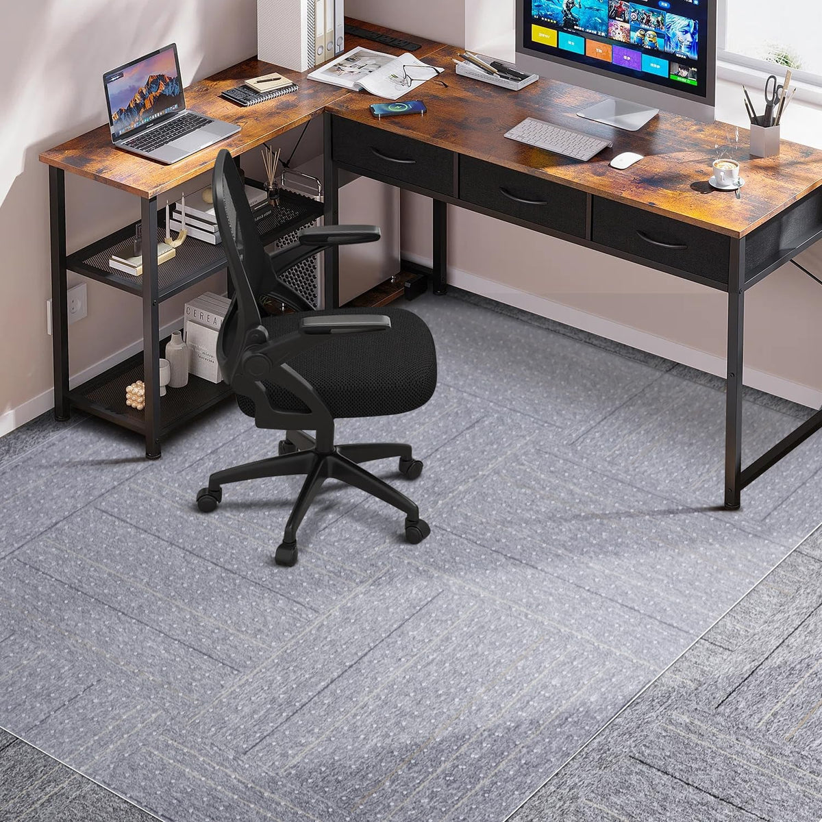 Clear Chair Mat for Carpet, QQpony 46" x 60" Office Chair Mat for Carpeted Floors, Heavy Duty Rolling Floor Protector Computer Desk Mat with Grips, Vinyl Floor Mat for Home Office (Clear)