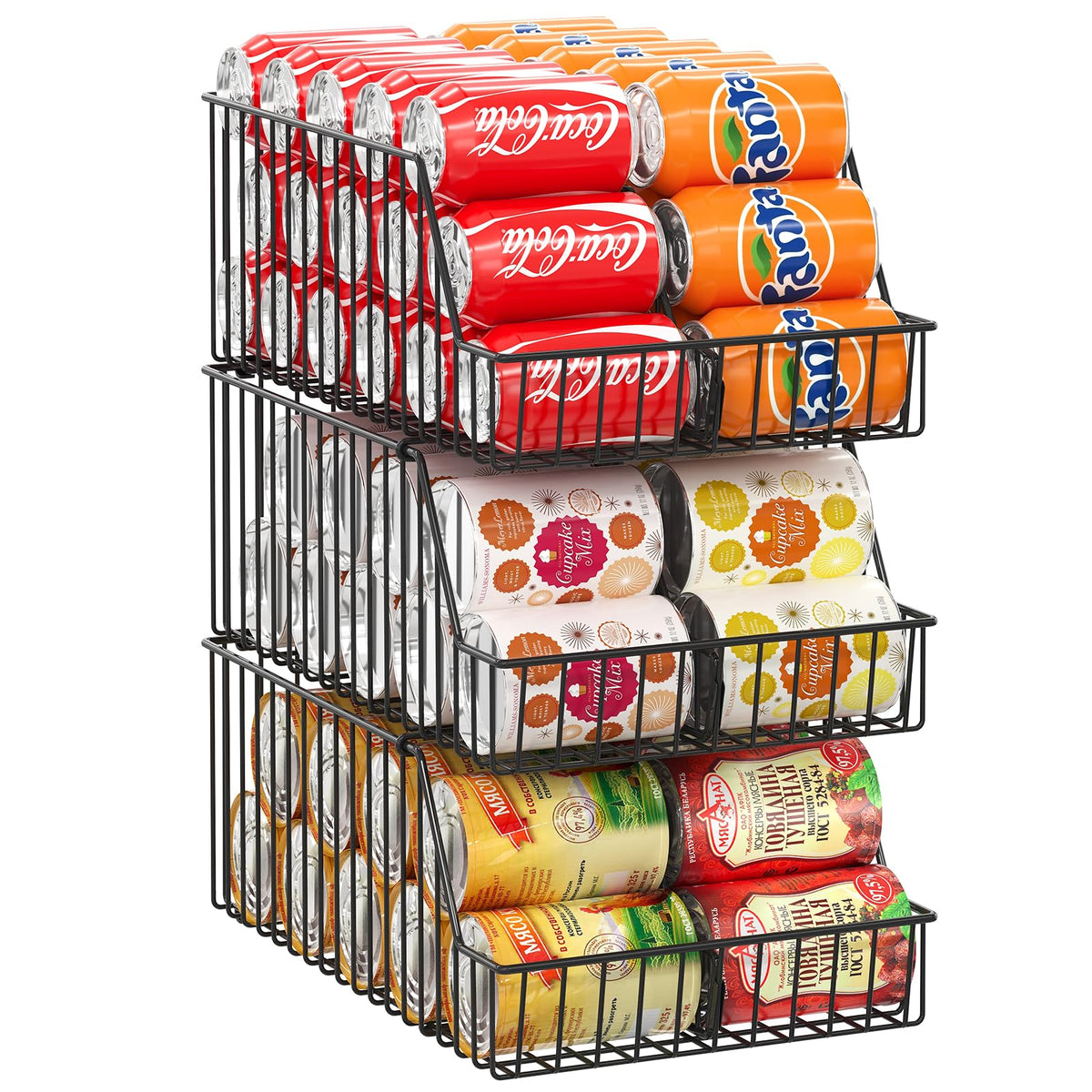 3 Pack Can Storage Organizer For Pantry,Stackble Widen Can Holder Rack With 3 Adjustable Dividers, Can Dispensers For Soup Soda Canned Food Water Bottle, Pop Drink Organizers for Cabinet Shelf