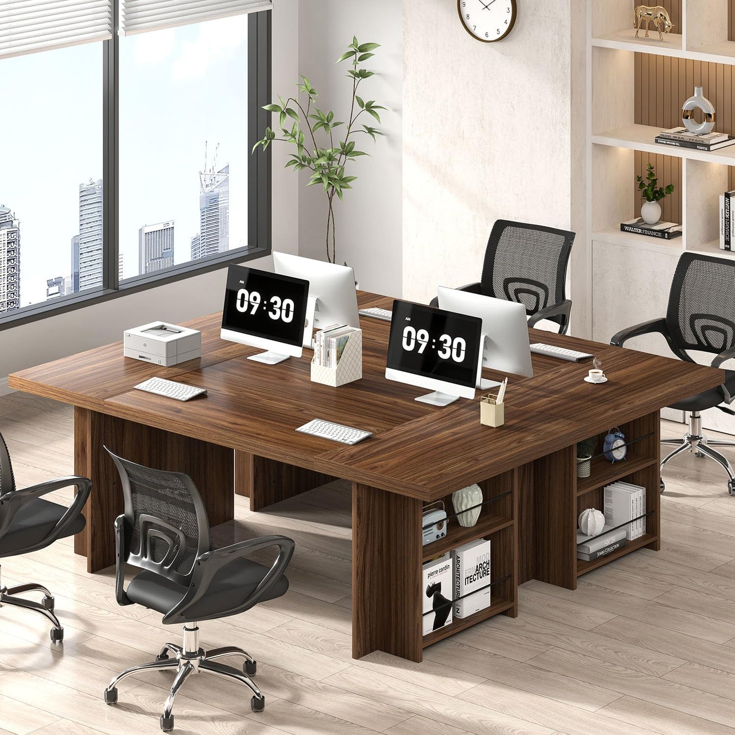 FOLUBAN 70 Inch Executive Desk, Large Computer Desk for Home Office, Long Study Writing Gaming Table for 2 Person, Modern Wood Conference Table Workstation, Rustic Walnut