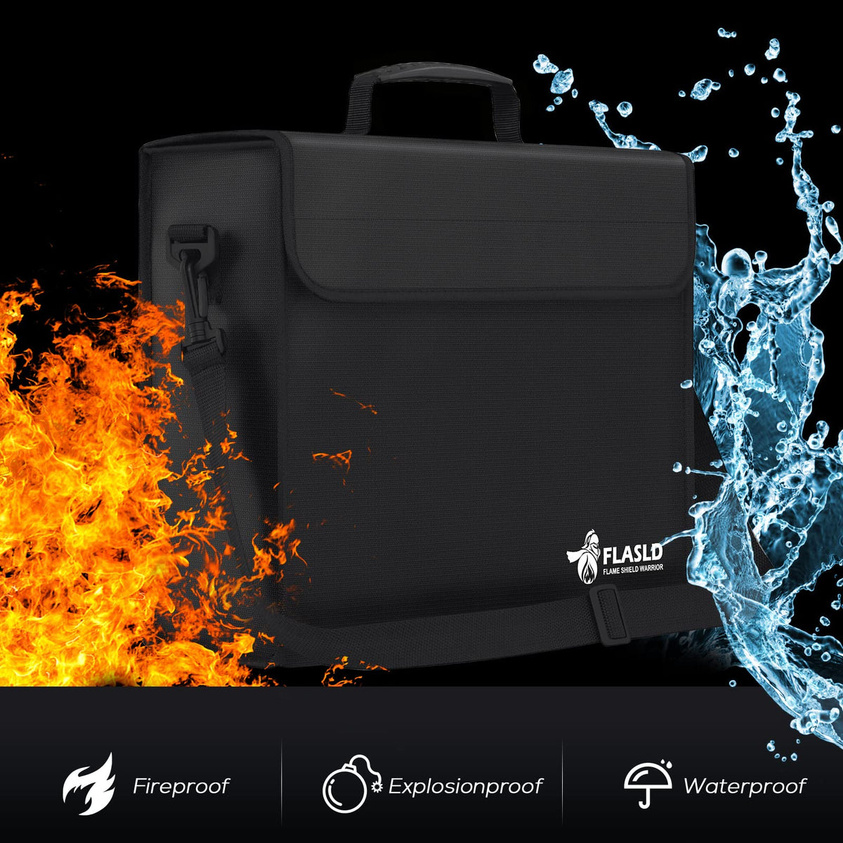 FLASLD Fireproof Document Bags, 15x12x5” Large Fireproof & Water Resistant Bag, Holder Home Office Portable Filing Storage for Valuables, Fireproof Folder FireSafe Box for Cash, Passport