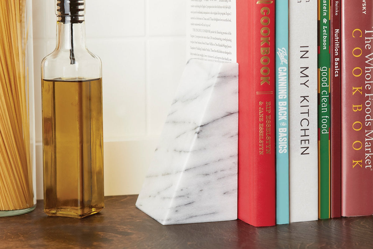 Fox Run Triangular 100% Natural Polished White Marble Bookends 4 x 3 x 6 inches