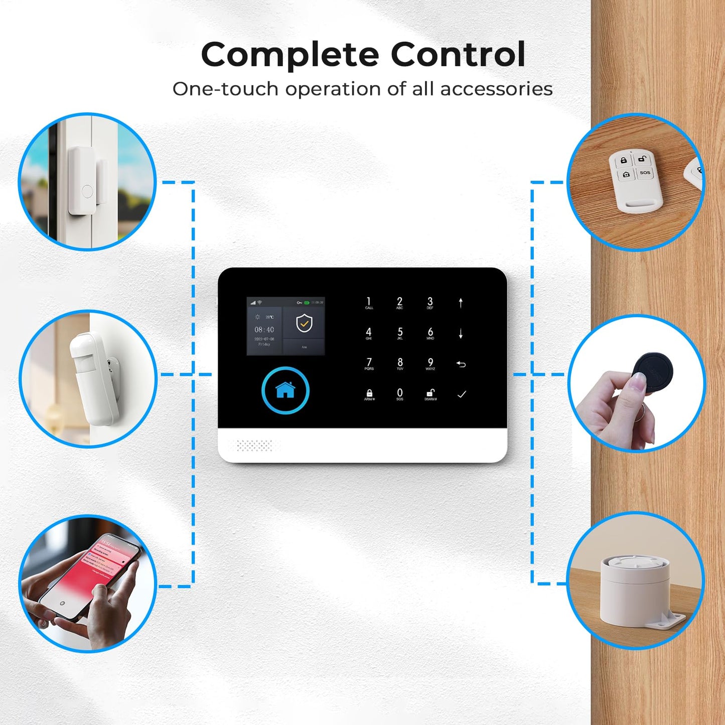 PGST Home Security Systems for House, Wireless Home Security Alarm System, Door/Window Sensor Motion Sensors with App Alert, WiFi+GSM 4G Home Alarm System No Subscription（103-C）