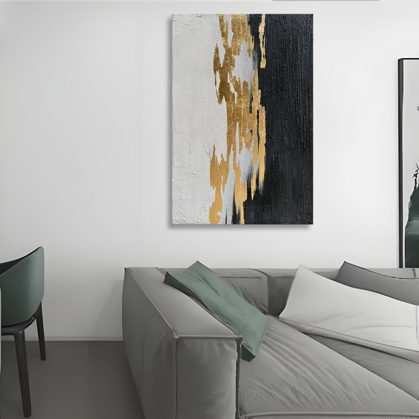 Epicler art Hand-Painted Black and White Texture Abstract Art Modern Minimalist Home Office Wall Decoration Painting 36x24 inches