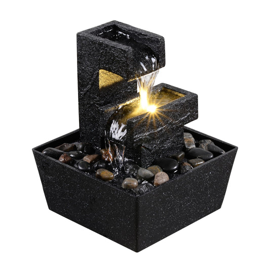Zeitklang 21.6 Inch Modern Black Tabletop Water Fountain with LED Light – Indoor Waterfall Feature for Home or Office Décor, Zen Relaxation Desktop Water Fountain