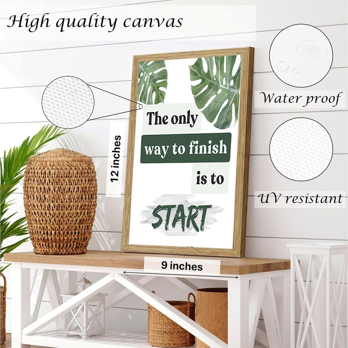 Induslyfe Framed Motivational Wall Art for Living room Bedroom Office Canvas Wall Art pictures for Classroom,Affirmations Inspirational Decor Olive Eucalyptus,Positive Quotes for Office Set of 6, 9x12