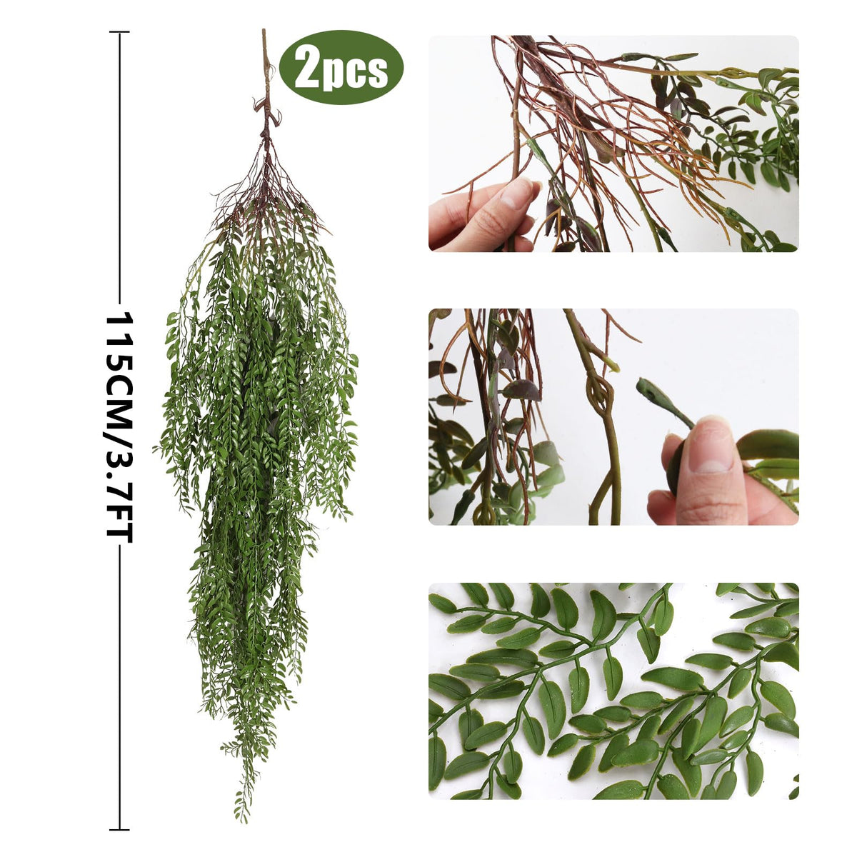 RECUTMS 2 Pcs 3.7Ft Hanging Fake Plants Faux Ferns Ivy Willow Vine Leaves Wall Greenery Artificial Vine Plastic for Spring Home Garden Wedding Party Indoor Outdoor Easter Decorations(Green)