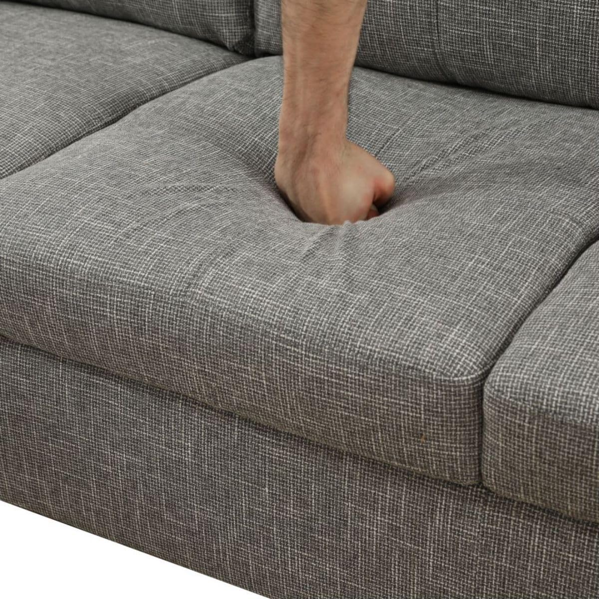 UOCFYK Grey-2 L-Shaped 3-Piece Linen Sofa with Storage Ottoman Set, Sectional Couch Sofa Set for Living Room, Office, Small Space