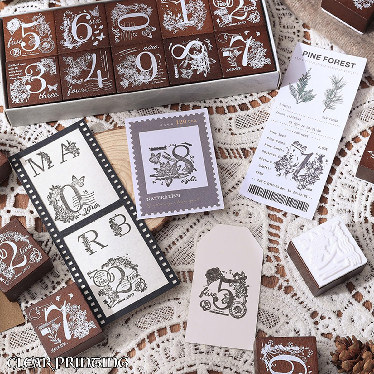 SIBLYMONA Flower Style Wooden Rubber Stamps Set - 10Pcs Number or 27Pcs Alphabet Stamps for Crafting - Decorative Letter and Number Stamp Kit (Alphabet(27Pcs))