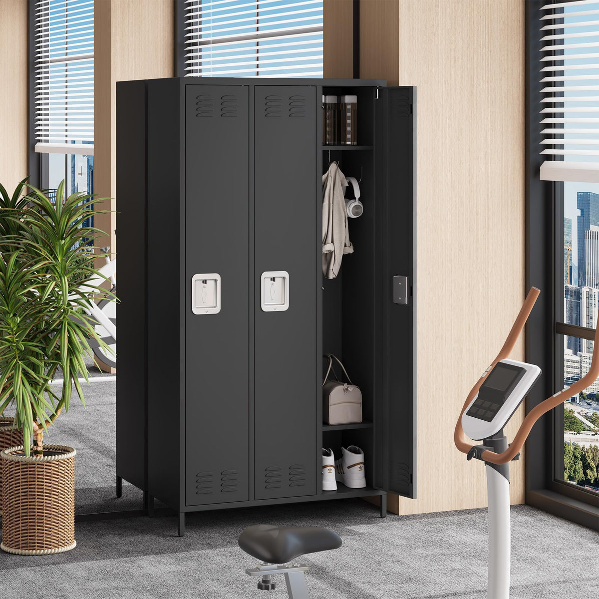 GAOMON 3 Doors Employee Lockers for Office, Metal Sorage Locker Combination, Lockable Employees Metal Locker with Door, Industrial Storage Lockers for Home, School, Gym (3 Doors)