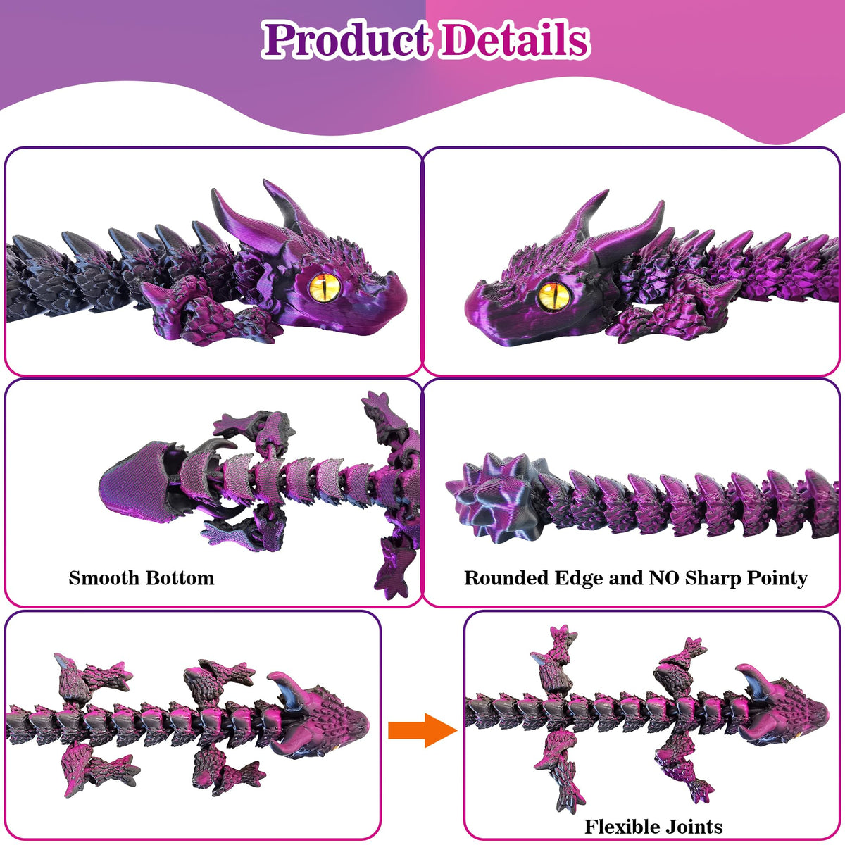 3D Printed Dragon Eggs with Dragon Inside, Large Articulated Dragons Toys with Eyes, Easter Basket Essentials Stuffers Surprise Eggs Home Decor Executive Desk Toy (Purple+Black)