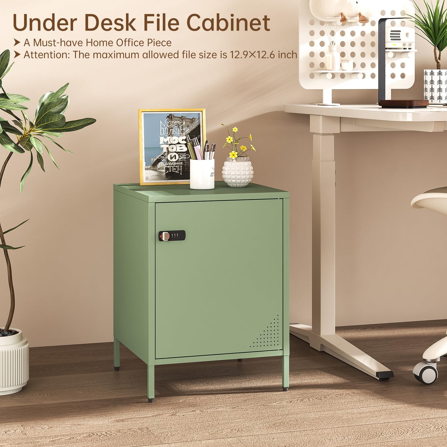 Steehoom Locker Nightstand Metal End Table Single Door Bedside Cabinet Lockable Storage Cabinet for Living Room, Bedroom, Dorm,Home, Office 21.26”H X 15.75”W X 15.75”D (1 Door, Green)