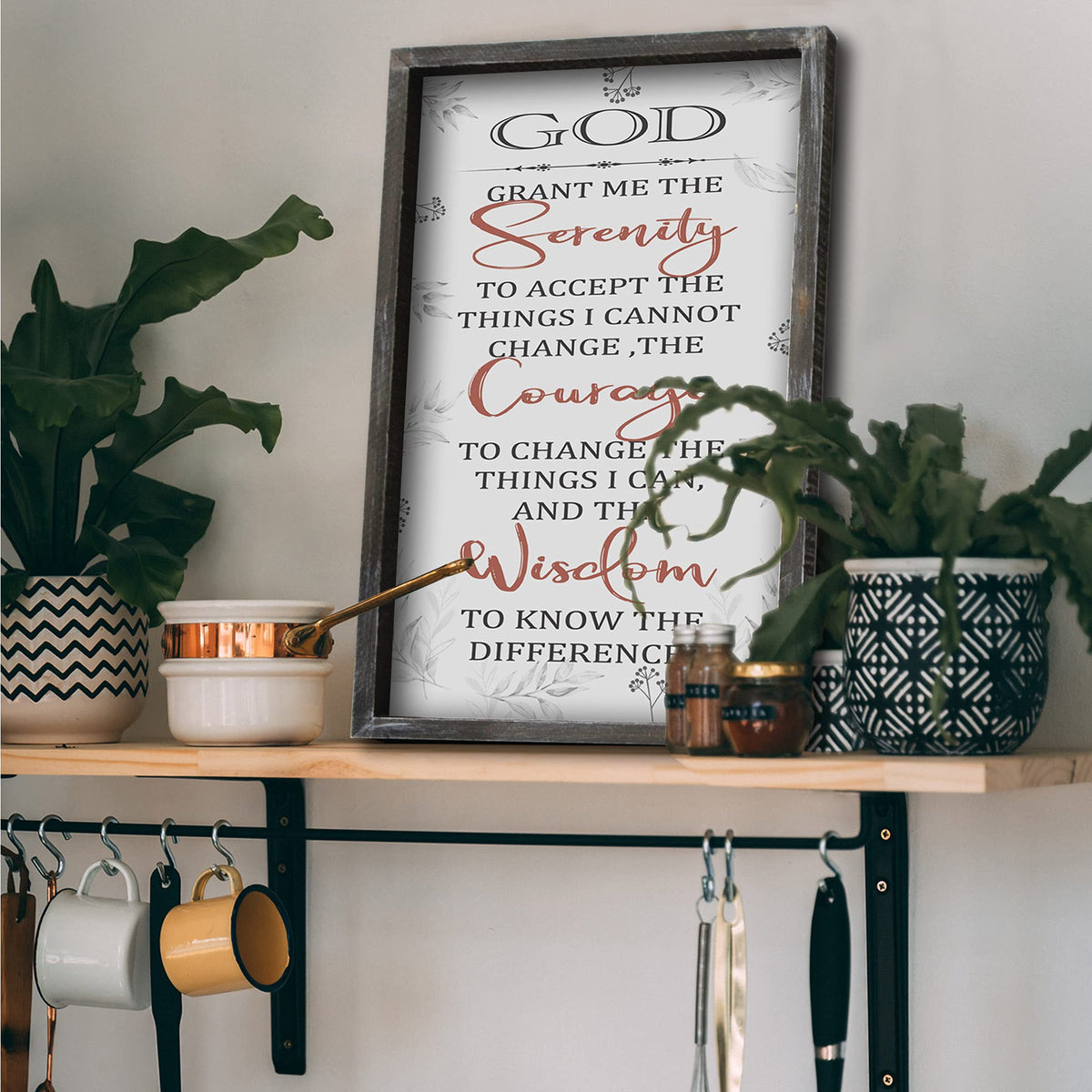 Buecasa Farmhouse God Serenity Prayer Wall Decor Sign - Religious Bible Verse Wall Art with Rustic Solid Wood Frame16x9.5 Inches Vertical