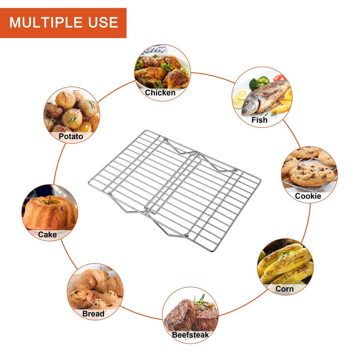 P&P CHEF Cooling Rack, 5-Tier Stainless Steel Stackable Baking Cooking Racks for Cooling Roasting Grilling, Collapsible & Heavy Duty, Oven Safe & Easy Clean, 15" x 10", Silver