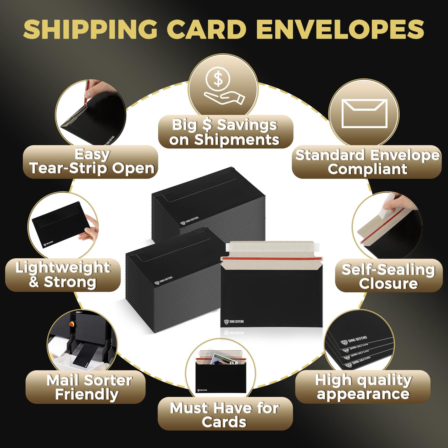 Card Shipping Envelopes 110 Pack - 7 x 4.35 Inches Trading Cards Self-Adhesive Black Mailers, Perfect Fit for Ding Defend Protectors Semi-Rigid Sleeves & Toploaders - Hobby Mailing Supplies