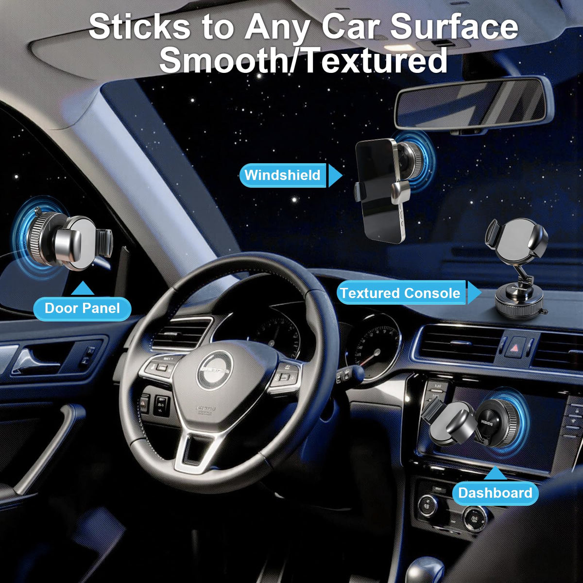 BASHSEMI Windshield & Dashboard Rotate-Lock Phone Mount – 360° Rotate Folding Car Phone Holder with Strong Suction Base & Adjustable Arm for Smartphone