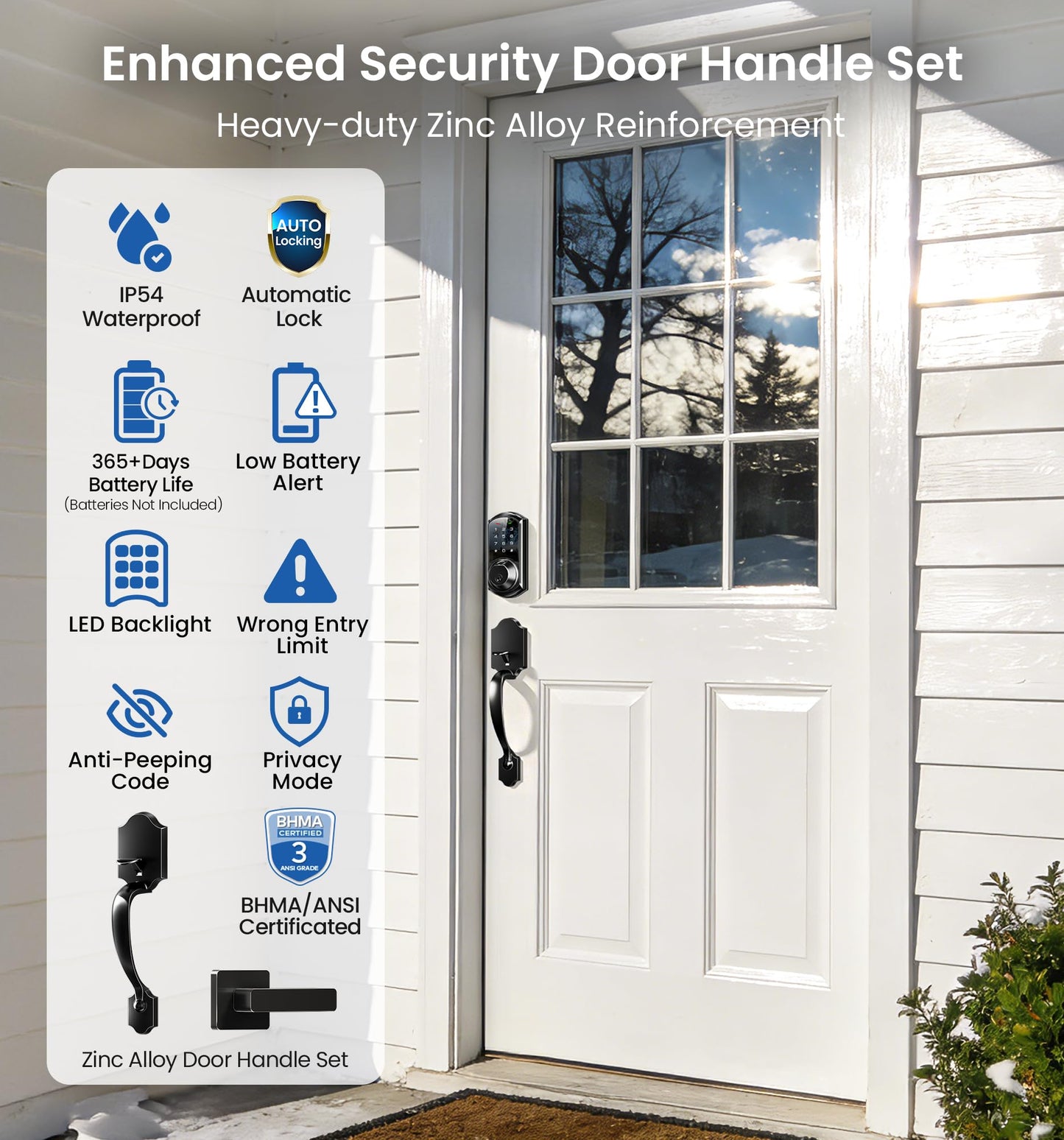 Veise VE07-H Fingerprint Smart Locks for Front Door with Handle Set, App Control, Keyless Entry Keypad Deadbolt, Digital Electronic Touchscreen, Easy Install, Auto Lock, Matte Black