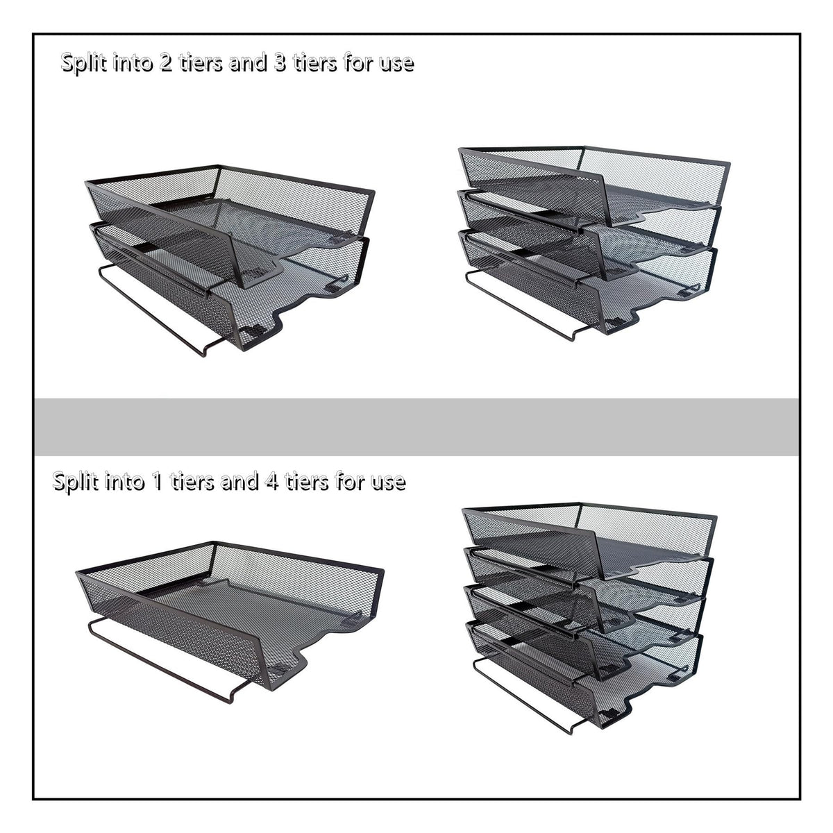 SREGGSIY 5 Tier Letter Tray Desk File Organizer,Metal Paper Organizer for Office Supplies,Black