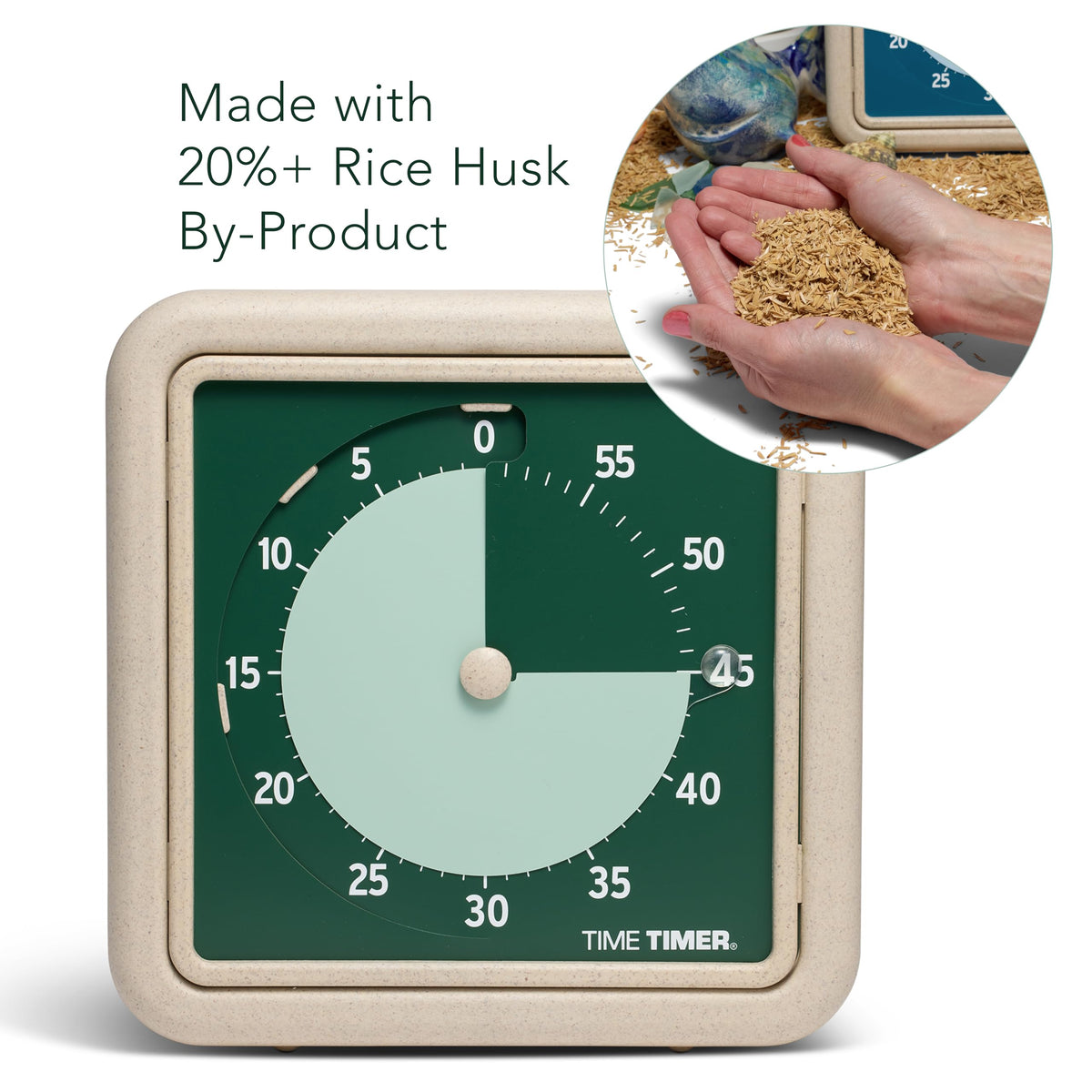 Time Timer® Retro 8 inch Eco Edition Visual Timer - 60 Minute Desk Countdown Clock Made with at Least 20% Natural Plant Material- Green Land