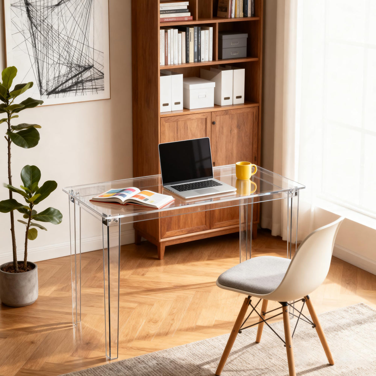 solaround Acrylic Desk, Clear Modern Writing Table for Home Office (Clear, Nomal)