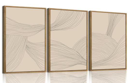 myusuar 3 Piece Large Modern Abstract Canvas Framed Wall Art For Living Room, Beige Minimalist Wall Art Decor Posters Prints For Bedroom Office, 12x16in