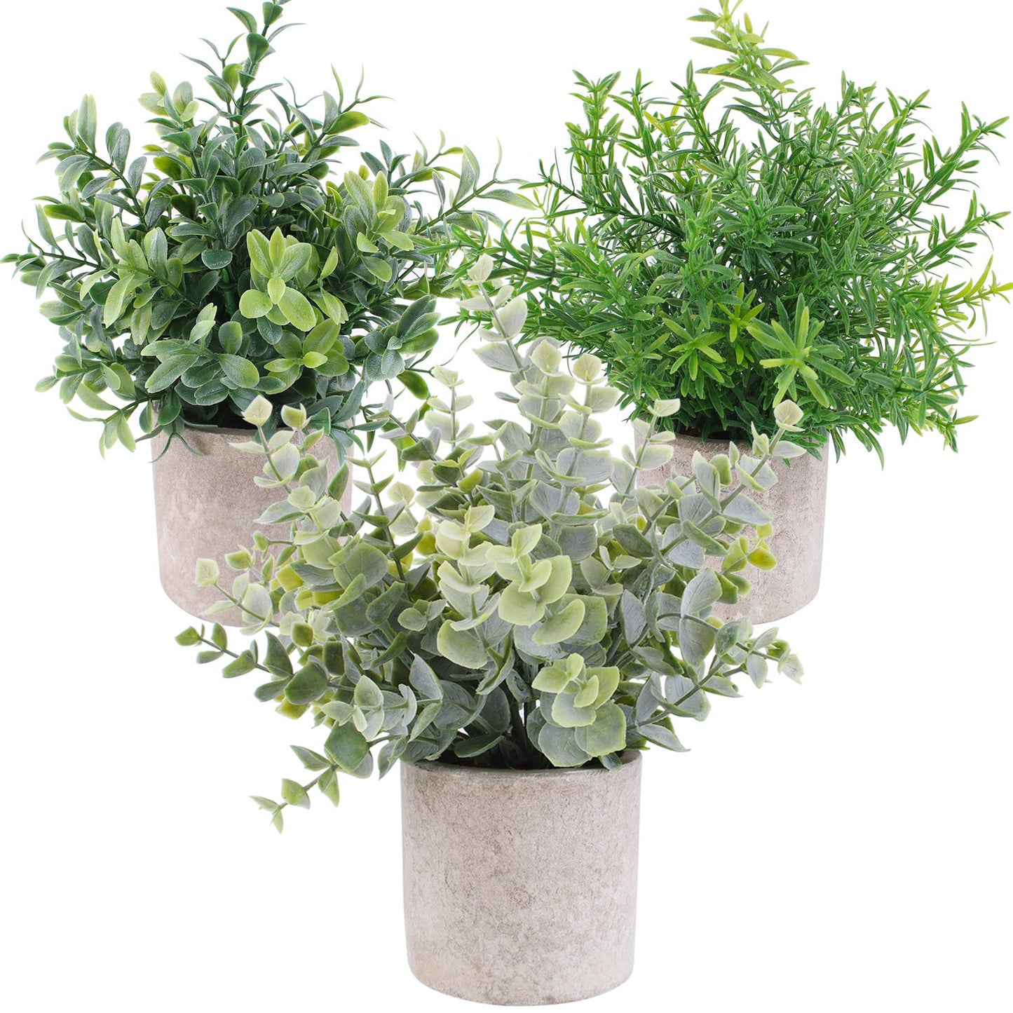OUTLEE 3 Pack Mini Artificial Potted Plants Faux Eucalyptus Plants Boxwood Rosemary Greenery in Pots Small Houseplants for Home Decor Office Desk Shower Room Decoration