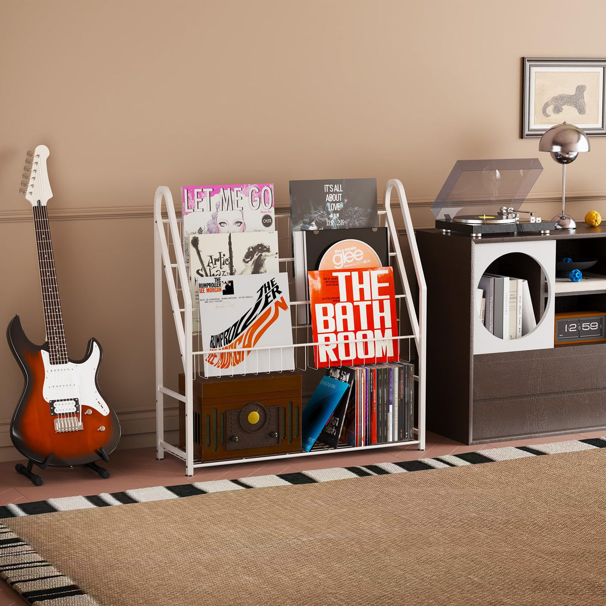 Arbuxzuy Magazine Rack Small Metal for Storage Freestanding 11.8" D x 32.3" W x 38.2" H, Sofa Height Short Book Shelf for Display and Storage, Ladder Bookcase for Home Office, White