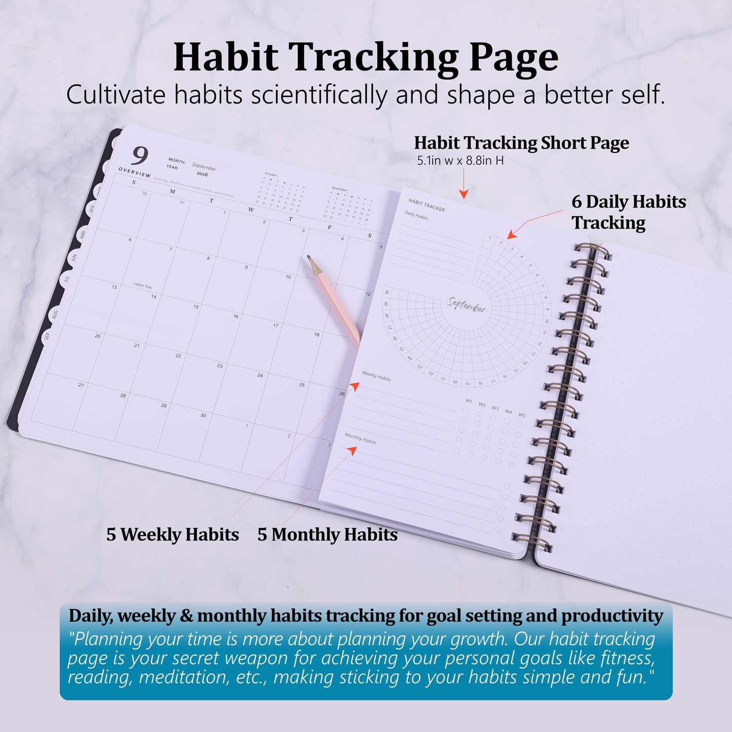 Leanga 2026 Planner, Dated Weekly & Monthly Planner with Goal Setting and Habit Tracker for Achieving Success, Academic Desk Calendar-13-1/2" x 9",Large Hardcover Dashboard Deskpad-Azure