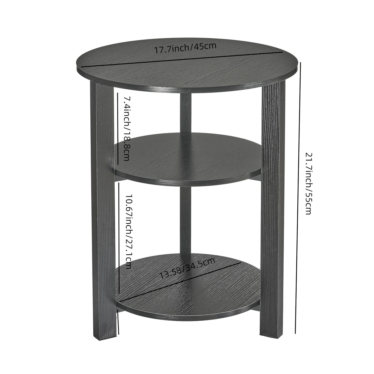 ZEXVIDA Farmhouse 3-Tier Round Side Table, 17.7*21.7Inch End Table with Open Storage,Modern Bedside Couch Accent Table for Living Room, Bedroom, Office，Wooden Table for Narrow and Small Spaces, Black