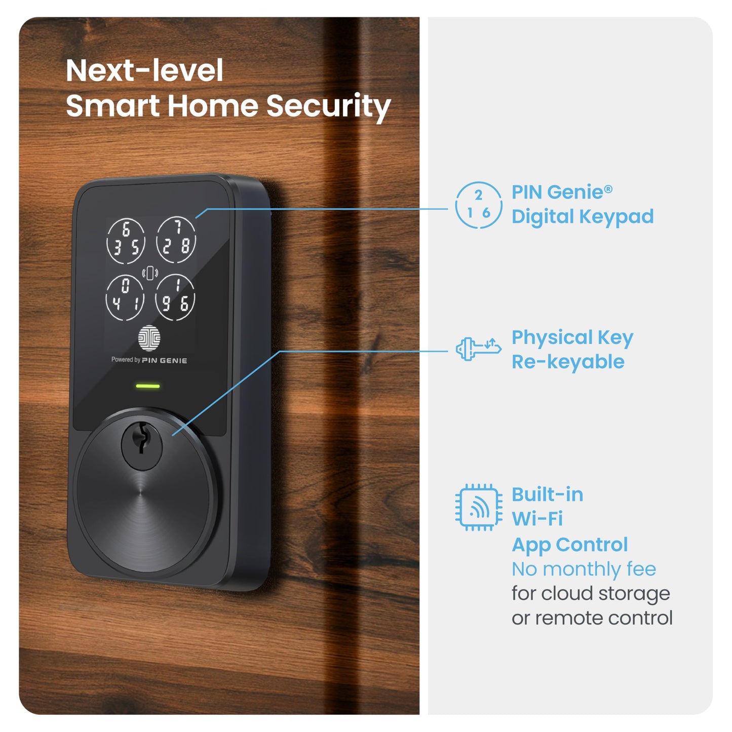Lockly PIN Genie Pro Zeno Series Smart Lock, Keyless Entry Door Lock with Apple Home Key, Built-in Wi-Fi Keypad Deadbolt Locks for Front Door, App Remote Control, IP65 Weatherproof, Easy Installation