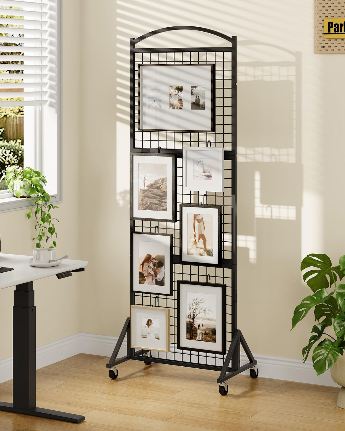 CHOEZON Foldable Grid Wall Panel 1.9' x 5.6' FT, Movable Gridwall Display Rack, Wire Grid Rack on Wheels, Retail Display Stand, with 4 S-Shaped Hooks and 4 Garment Hooks, Black TCJ37BB